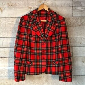 Aljean pure Virgin wool tartan plaid blazer